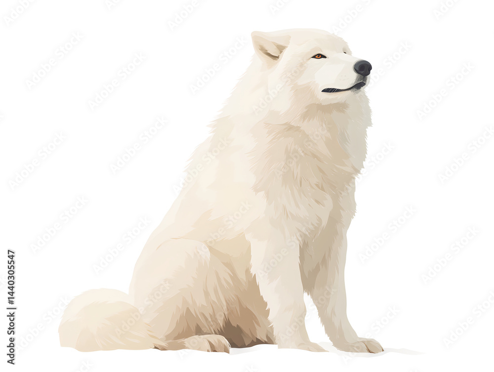 A white dog is sitting