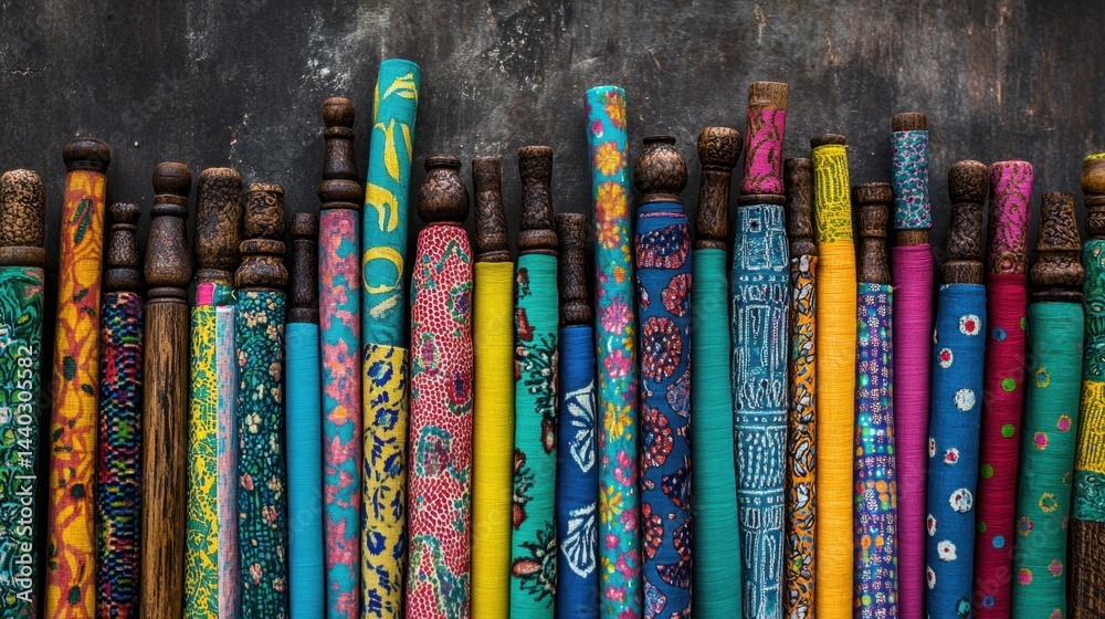 Rolled bolts of cotton fabric in vibrant colors arranged in a textile workshop Rolled bolts of cotton fabric in vibrant colors arranged in a textile workshop