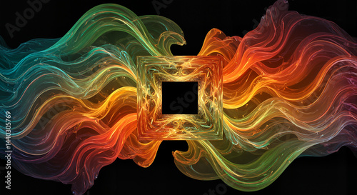 Obraz na płótnie Abstract colorful waves emanating from a central square w salonie