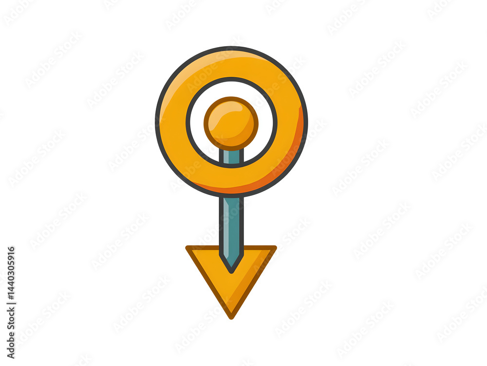 A cartoonish orange circle with a pointy arrow