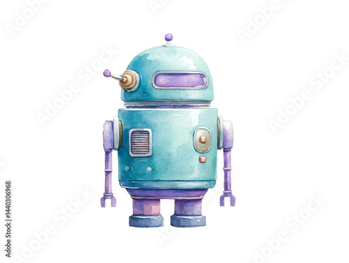 A robot with a blue body and purple legs