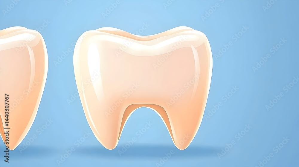Two healthy, gleaming teeth against a light blue background Two healthy, gleaming teeth against a light blue background