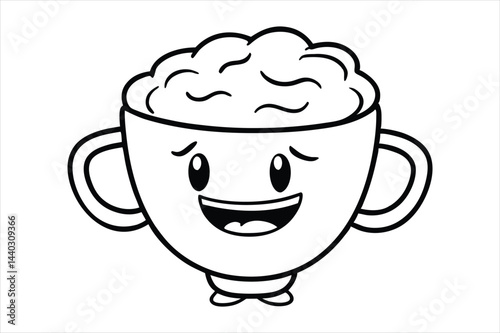 Laughing latte cup with whipped cream hair and little waving hands icon logo