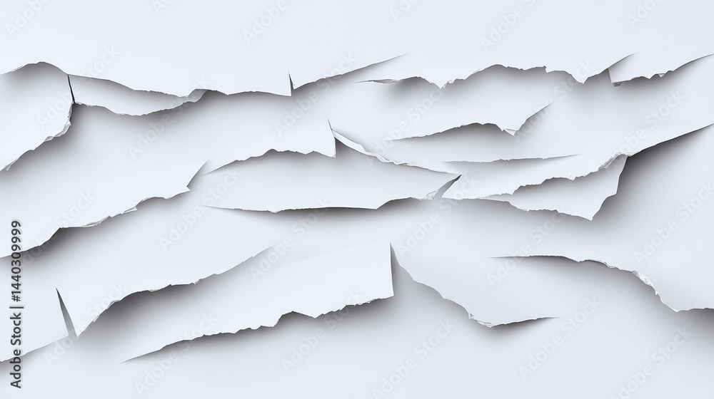 Detailed Background of Torn White Paper Texture with Randomly Placed Rips and Shredded Edges for Creative Use in Design and Artwork