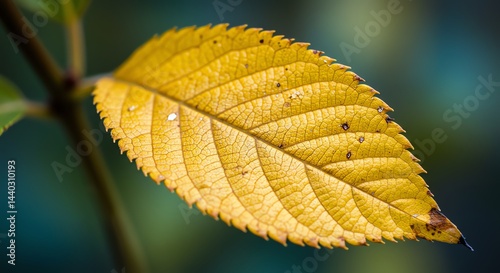 Yellow Leaf Close-up Showing Veins and Texture on Plant Stem