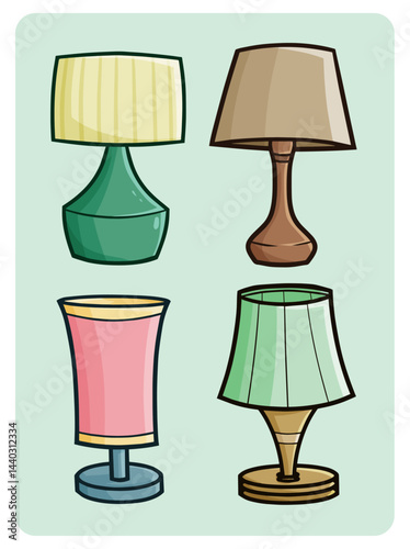 Funny desk lamp cartoon illustration collection