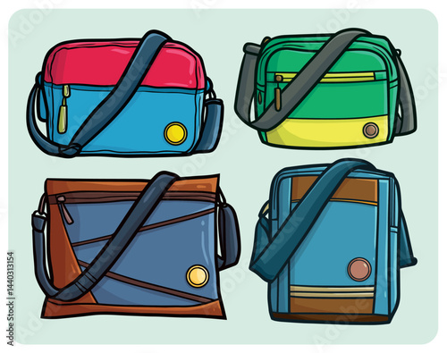 Cool modern sling bag cartoon illustration set
