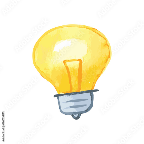 light bulb idea icon, watercolor lamp vector