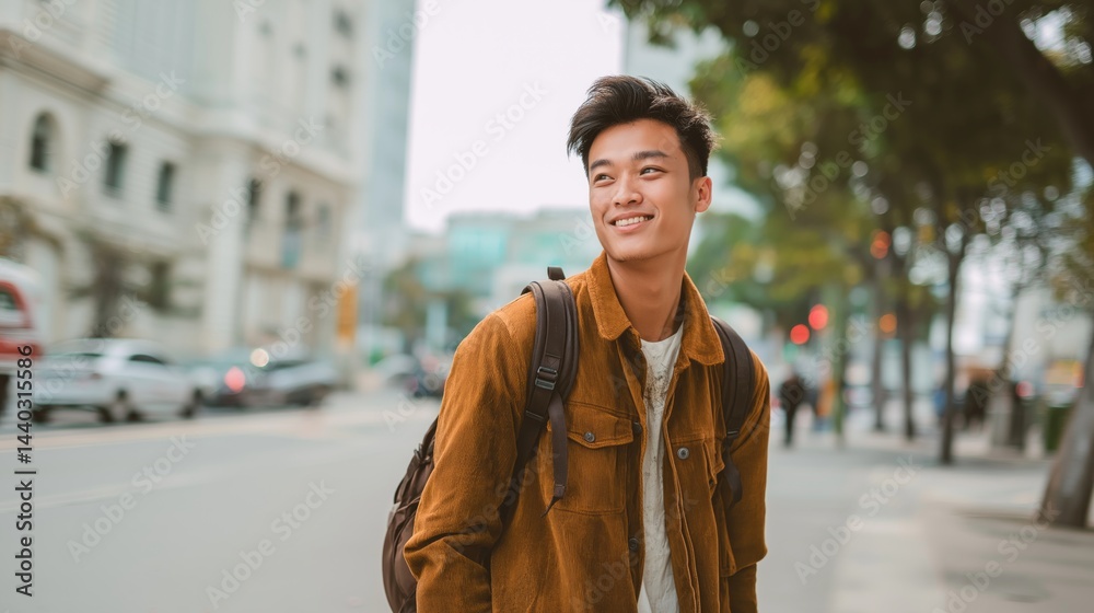 Obraz premium A young man wearing a brown jacket