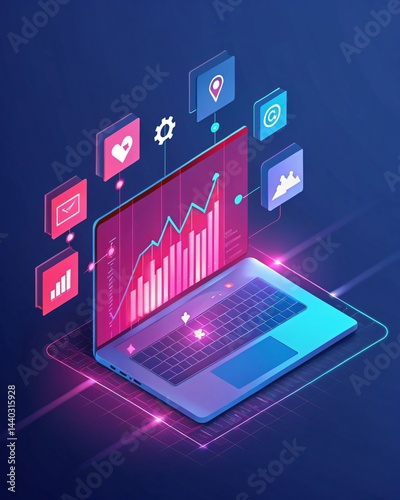 Wallpaper Mural Futuristic Isometric Laptop with Holographic Data Display Torontodigital.ca