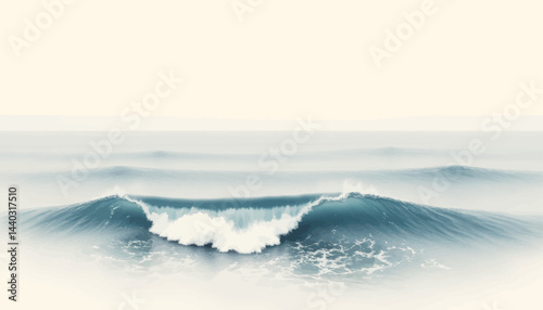 Blue Ocean Wave with White Foam and Horizon Line