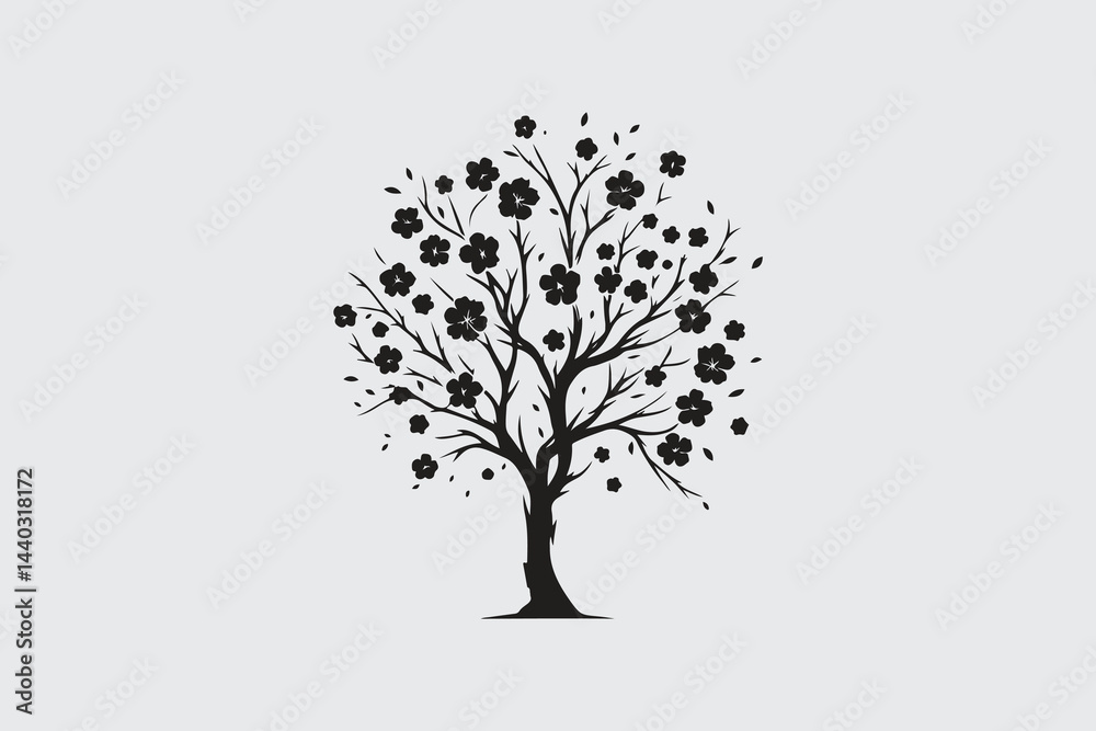 Obraz premium minimalist silhouette of cherry blossom tree in black and white