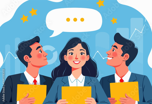 Business team with rising graph and speech bubble idea