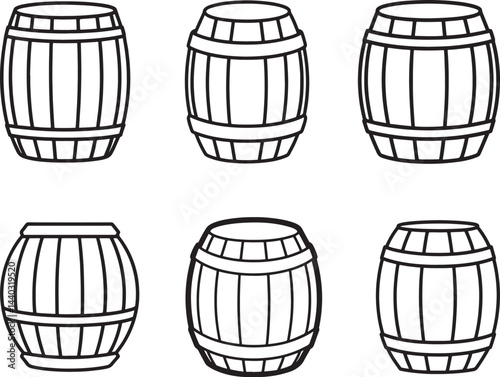 set of barrel line art, black outline, vector and illustration, coloring book page line art drawing