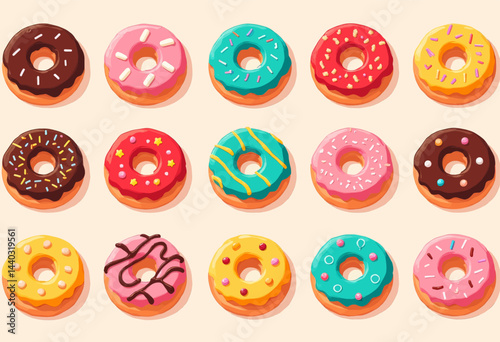 Cartoon Donuts with Colorful Frosting and Sprinkles