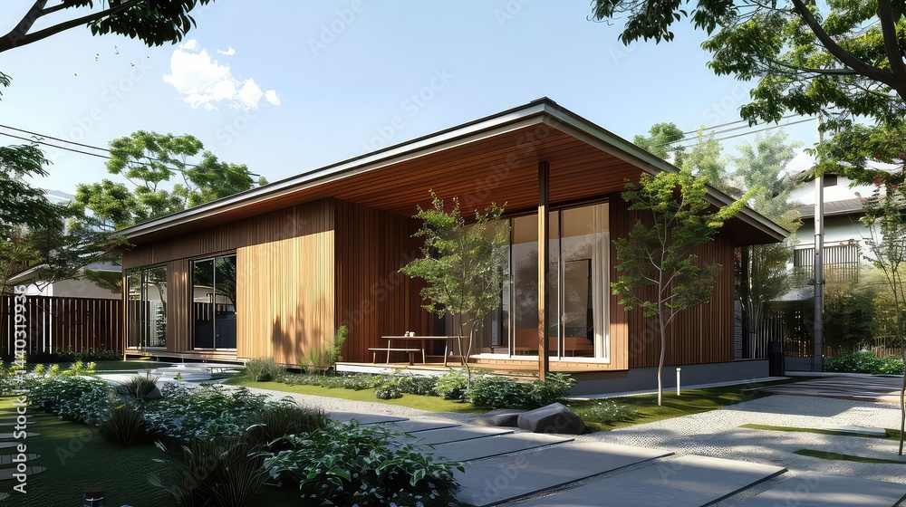 Fototapeta premium Modern wooden house exterior