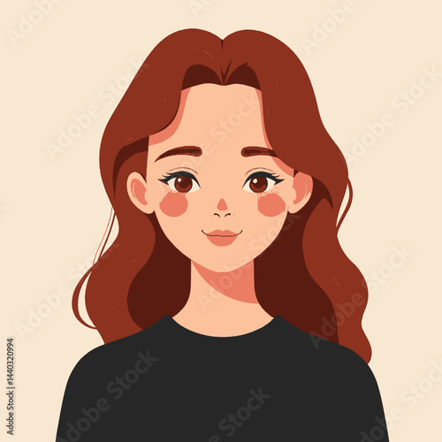Cartoon portrait of a smiling woman with auburn hair
