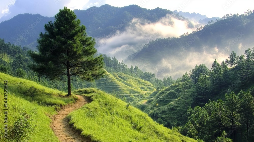 Naklejka premium Beautiful mountain landscape with lush greenery.