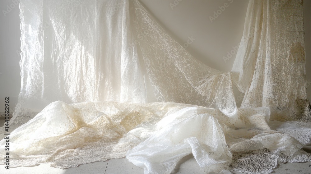 Obraz premium Thin, sheer fabrics layered to create a dreamy, transparent textile composition