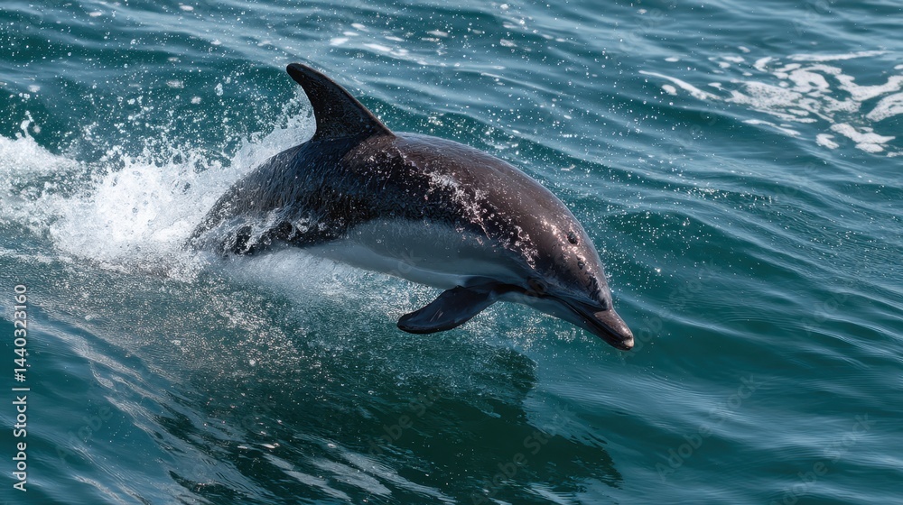 Fototapeta premium Dusky Dolphin Breaching, Pacific Ocean, Dynamic Splash
