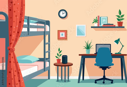 Cozy Bedroom with Bunk Bed and Desk Setup