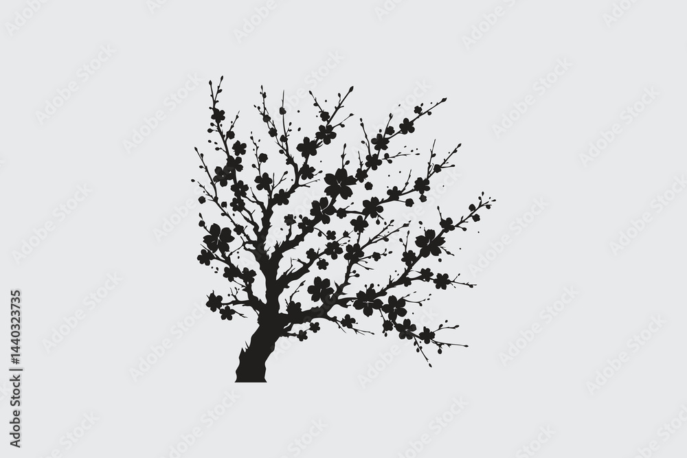 Obraz premium minimalist silhouette of cherry blossom tree in black and white