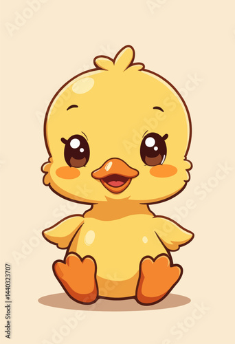 Cute Yellow Cartoon Duckling with Big Eyes