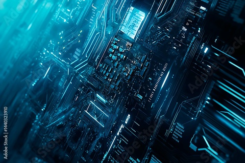 Wallpaper Mural Abstract close-up of a glowing blue digital circuit board, showcasing intricate connections and technological design on a black background.
 Torontodigital.ca