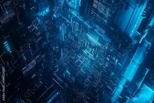 Wallpaper Mural Abstract close-up of a glowing blue digital circuit board, showcasing intricate connections and technological design on a black background.
 Torontodigital.ca