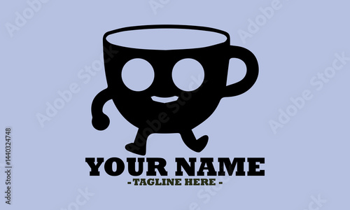 illustration vector A cartoon coffee cup with arms and legs walking, with a smiling face, logo design template and graphic elements for advertising