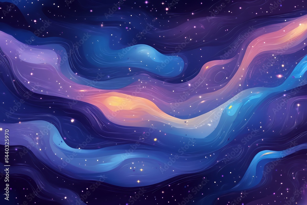 Abstract cosmic background with stars and nebulae. Colorful space illustration with flowing shapes and glowing particles. Abstract cosmic background with stars and nebulae. Colorful space illustration with flowing shapes and glowing particles.