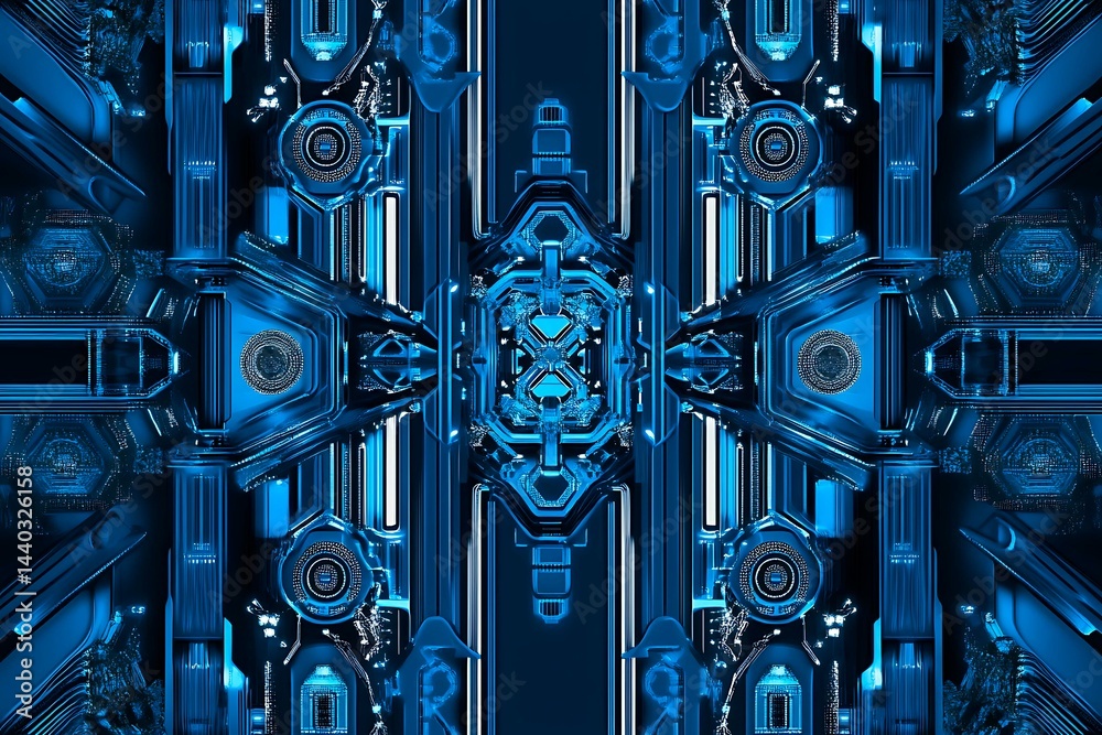 Abstract close-up of a glowing blue digital circuit board, showcasing intricate connections and technological design on a black background.