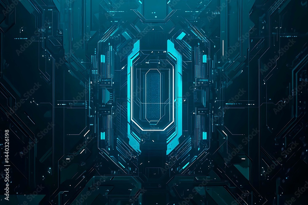 Abstract close-up of a glowing blue digital circuit board, showcasing intricate connections and technological design on a black background.