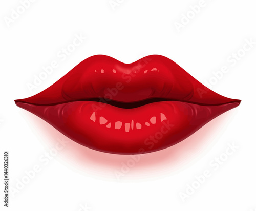 Glossy Red Lips Illustration Isolated on White