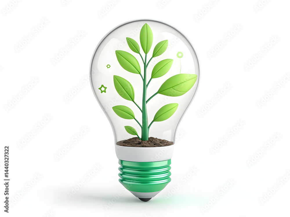 Light Bulb with Green Plant Symbolizing Eco-Friendly Innovation