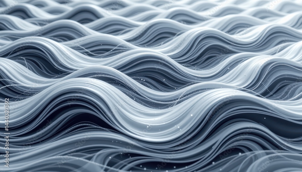 Fototapeta premium A mesmerizing artwork featuring fluid, interconnected wave lines in a soothing light gray color, creating a sense of movement and harmony.