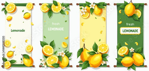 Lemonade Scroll Banners with Citrus Fruit and Flowers