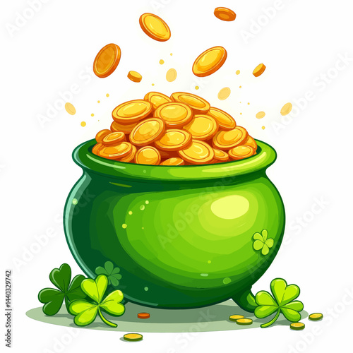 Pot of gold with shamrocks for St Patrick's Day
