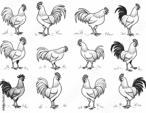 Rooster Sketches: Black and White Chicken Illustrations