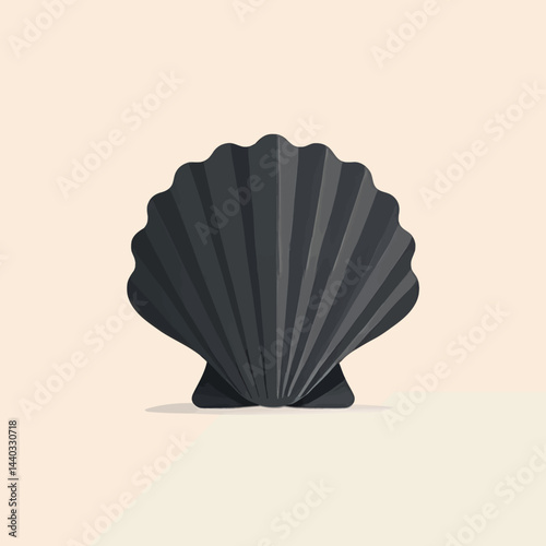 Stylized dark scallop shell on beige background