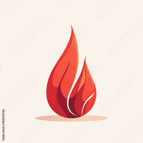 Stylized Red Flame Icon on Beige Background