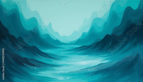 Teal Mountain Range and River Abstract Art