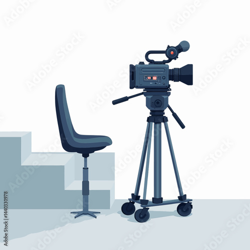 Television Studio Camera and Chair on Set