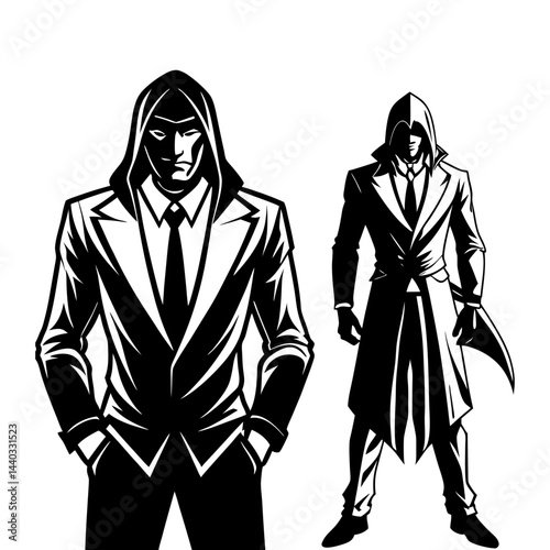 Download An Assassin In A Suit Has-A Pair Of Black And Silhouette Vector Illustration White Background Svg File For Design.