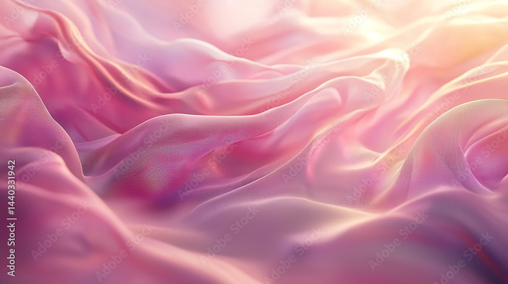 Fototapeta premium Floating translucent silk curtains flowing over endless pastel backgrounds, ethereal movement, 8K Hyperrealistic