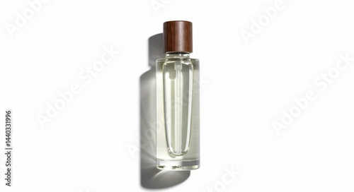 Cosmetic Liquid in a Transparent Container, Clear Glass Bottle with Wooden Cap