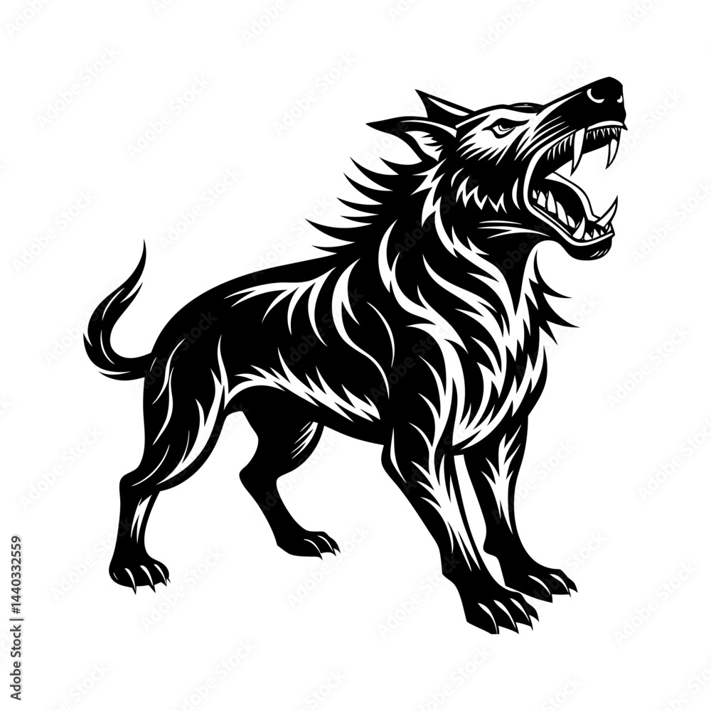 Obraz premium Download Roaring Dog Silhouette Vector Illustration White Background Svg File For Design.