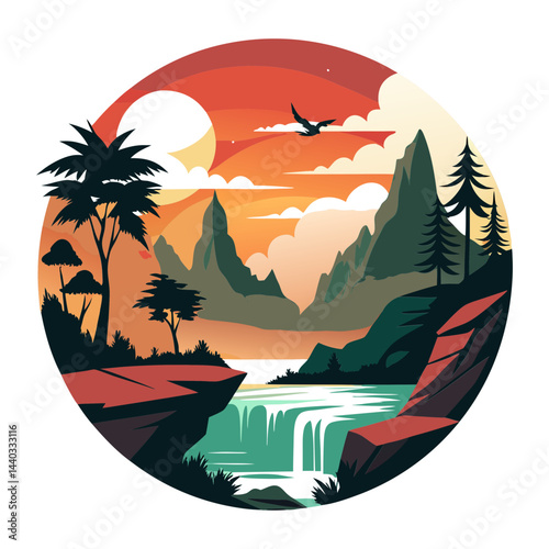 Download Captiving Scenery Silhouette Vector Illustration White Background Svg File For Design.