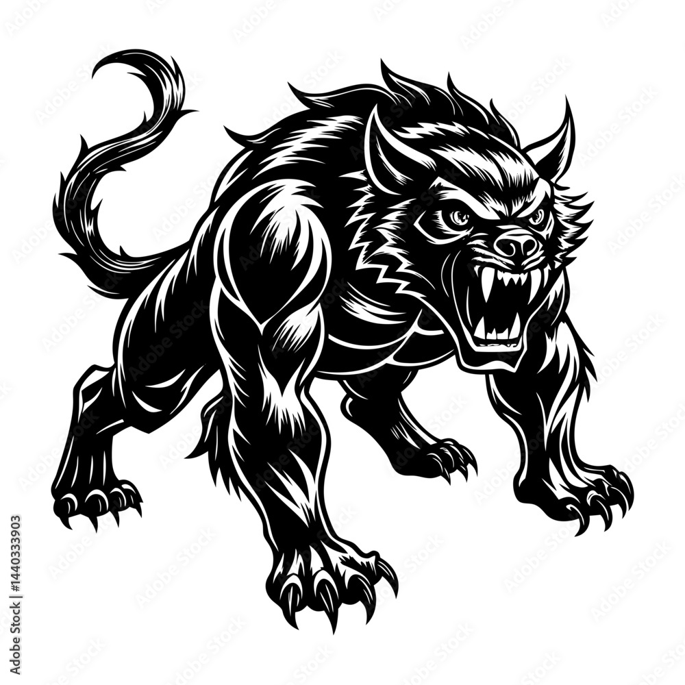 Obraz premium Download Beast Ferociously Pushes And Silhouette Vector Illustration White Background Svg File For Design.