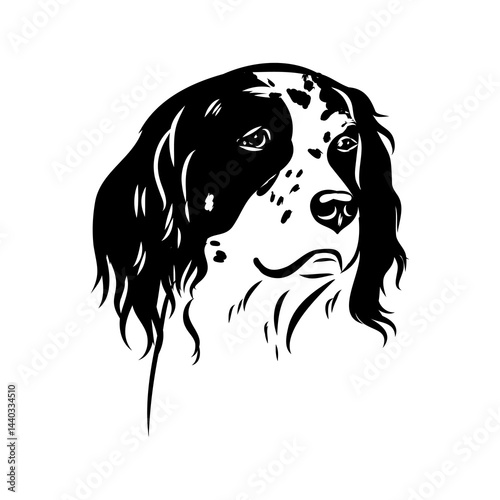 Decorative portrait of standing in profile English Setter, vector isolated illustration